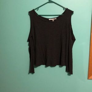 Cropped dark gray shoulder-less top